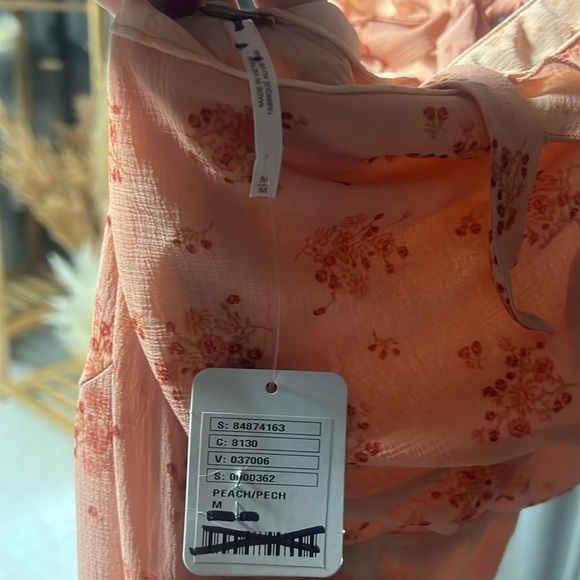 Free People Joaquin Floral Asymmetrical Hem Midi Dress in Peach Combo - Picture 12 of 14